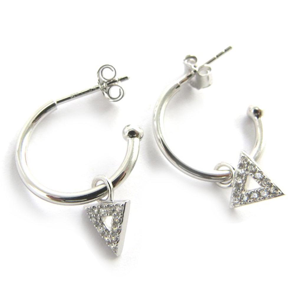 Les Trésors De Lily [M9927] - Silver Hoop Earrings 'Triangles' Silver White (rhodium-plated) - 21 Mm 7x6 Mm