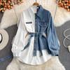 Women's Spring Vintage Denim Dress Autumn Irregular Patchwork Dresses Korean Clothing