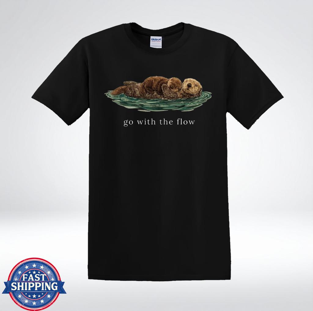 Go With The Flow Cute Sea Otter Floating Funny Animal T-Shirt