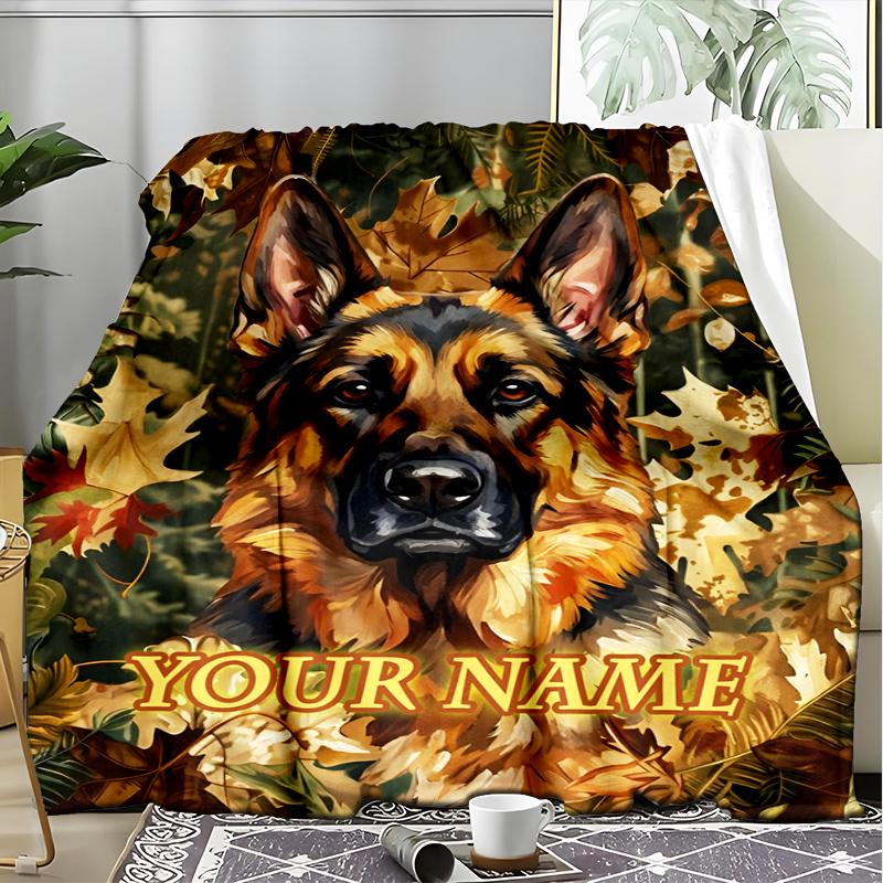 1PC Custom Name Autumnal German Shepherd Portrait flannel blanket versatile,all-season throw suitable for the living room,bedroom,camping,travel,and g