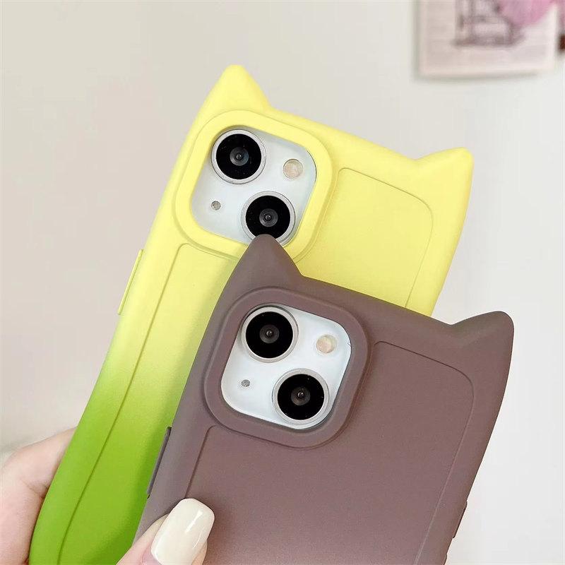 Стильный чехол с милыми кошачьими ушками и градиентом для iPhone 15 14 13 12 11 Pro Max XS X XR 7 8 Plus, мягкая матовая силиконовая задняя крышка