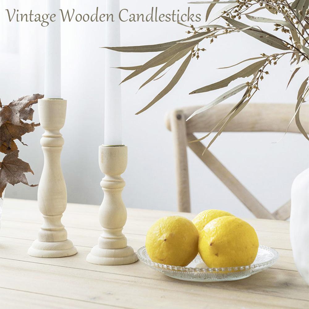 Stand Vintage Retro Wood Candle Holder Wooden Pillar Candlestick Holder Wedding Decoration