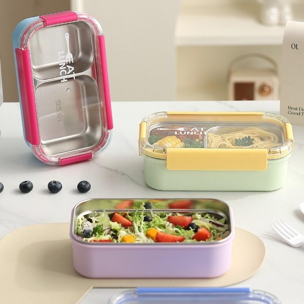 304 Stainless Steel Divided Lunch Box with Fork Spoon Food Container New Bento Box For Meal Prep