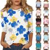 Women's O-neck 3/4 Sleeve  Print Ed Top