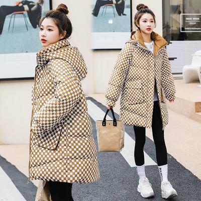 Зимняя клетчатая хлопковая куртка с утеплителем, воротник-стойка, капюшон, теплая парка, белая, черная, зеленая, повседневная, с длинным рукавом, женская хлопковая верхняя одежда