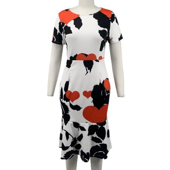 Леди Нижние юбки Плюс Размер Формальное облегающее платье с принтом и оборками Женское платье с коротким рукавом и круглым вырезом для свадьбы