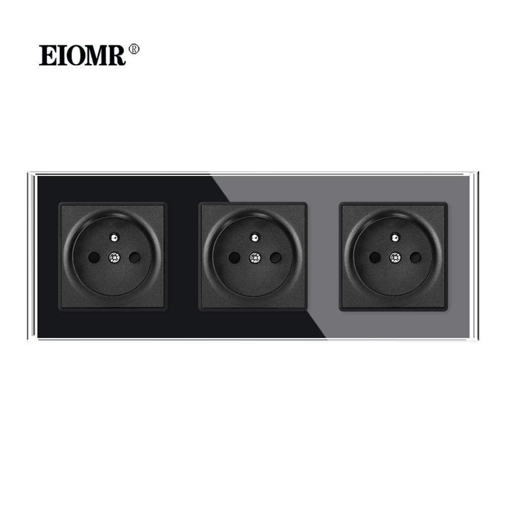 EIOMR Французский Стандарт USB Настенная Розетка Черная Панель из Кристаллического Стекла 16A 110-250V с Железной Лапкой Многофункциональная Электрическая Розетка и Выключателем