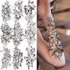 1 PC 210*114MM Henna Lotus Temporary Tattoo For Women Fake Jewelry Chains Black Flower Body Art Abstract Tattoo Sticker Transfer Girl Tattoo