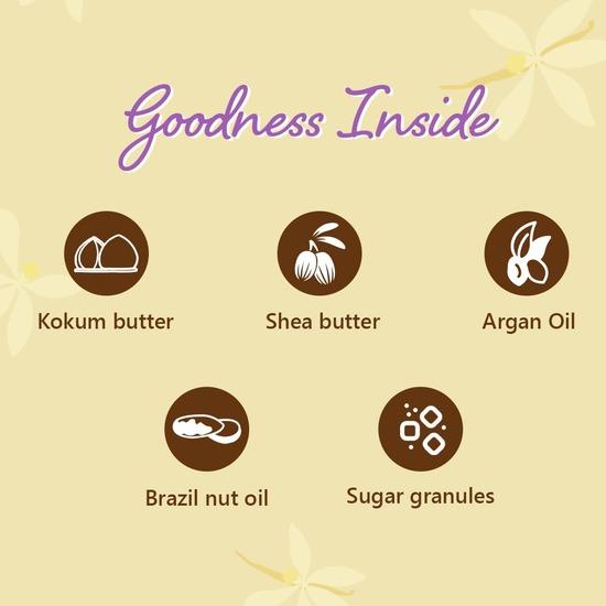 Plum Сахарный скраб для тела BodyLovin' Vanilla Vibes | Идеальный зимний скраб для тела | Масло бразильского ореха | Осветление кожи | Глубокое увлажнение | 100% веганский продукт