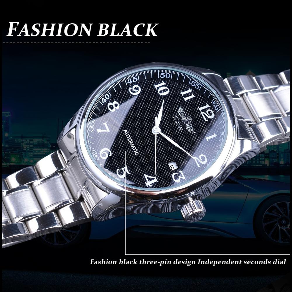 Winner New Top Men's Watch Simple Fashion Men's Automatic Mechanical Strap Calendar Silver Stainless Steel Strap PU Strap