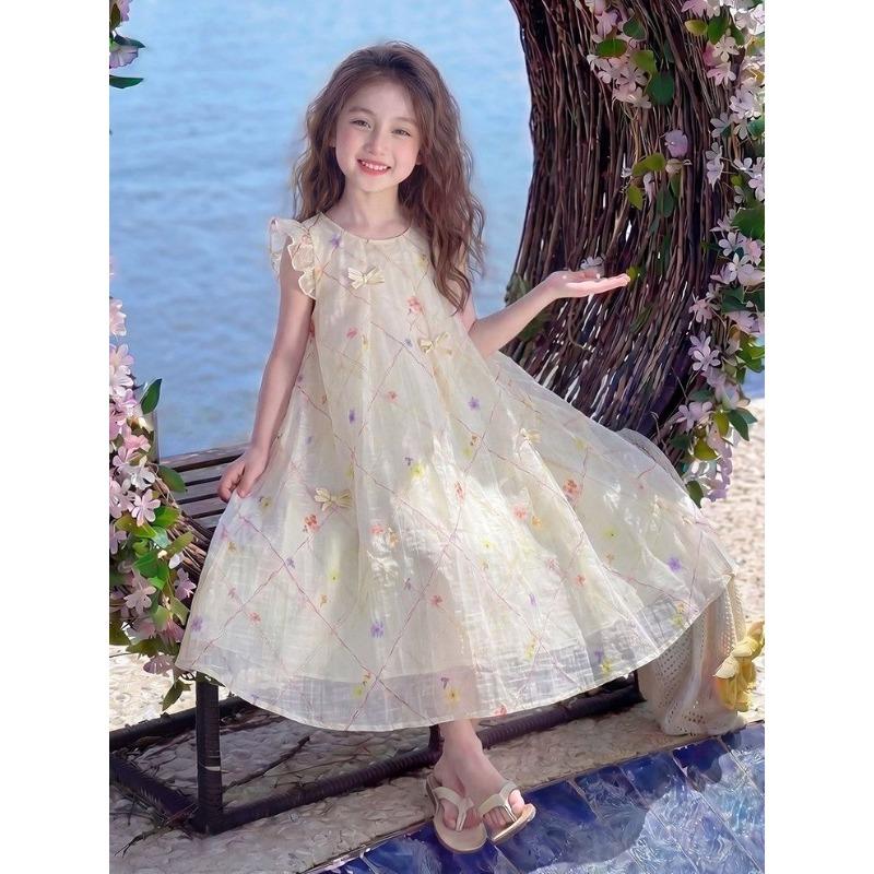 Sweet Peach-colored Dress for Girls - Summer Children's Princess Floral Dress