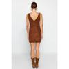 Коричневое замшевое мини-вязаное платье без рукавов с v-образным вырезом Twoaw24el00543
