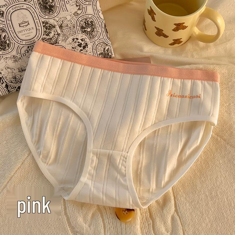 7A Antibacterial Cotton Mid-Waist Women's Briefs - Sweet Japanese Korean Style, Skin-Friendly, Color Block Design