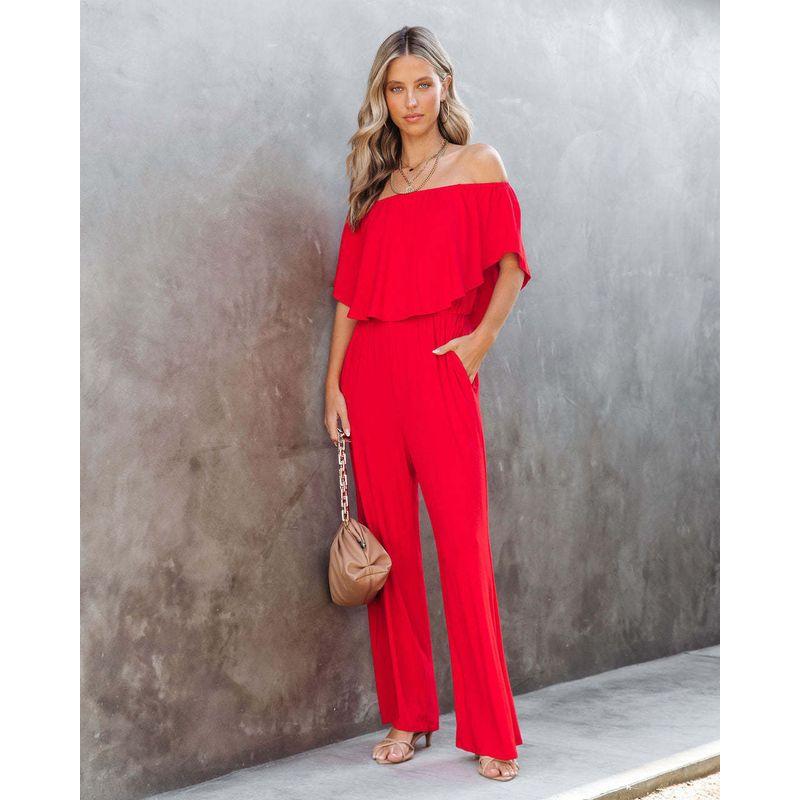 Комбинезон с открытыми плечами Весенне-летняя женская одежда с открытыми плечами Модный комбинезон с открытыми плечами Повседневные свободные брюки