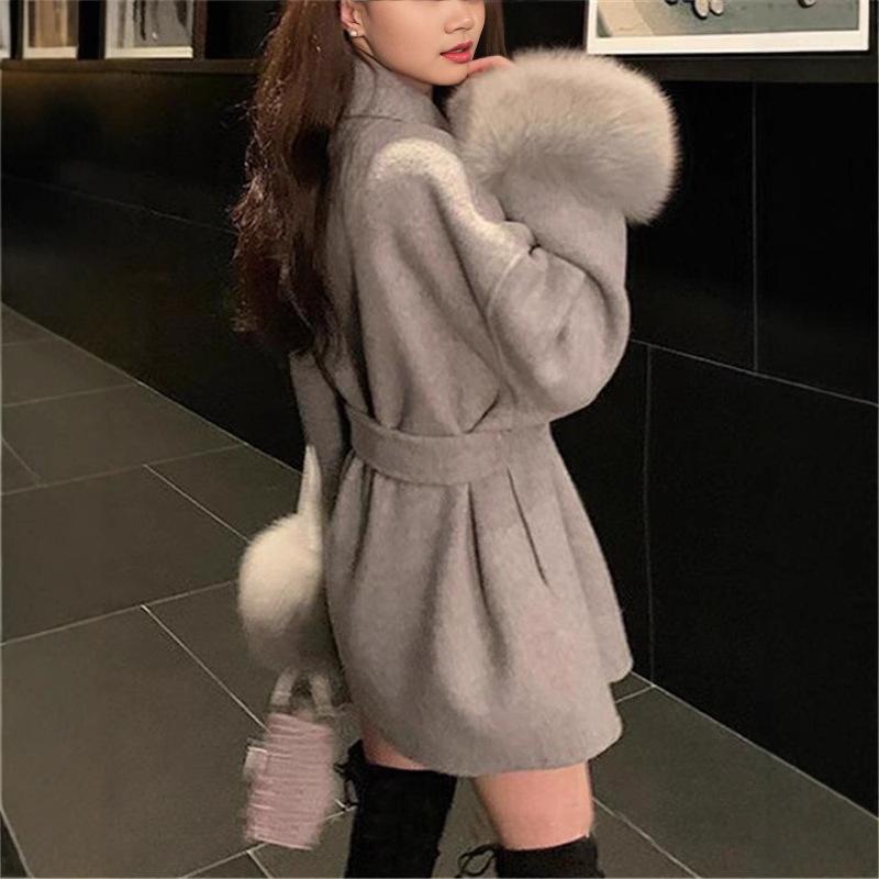 New Autumn and Winter Double-sided Cashmere Coat for Women Fox Fur High-end Cloak Woolen Coat for Women