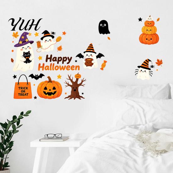 Cute Ghost Pumpkin Wall Stickers Halloween Stickers, And Print Decals, Indoor Party Atmosphere Removable PVC DIY Holiday for Classroom Window