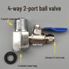 4-Way to 2-Way Tee Connector Water Purifier Valve with Switch, One-Piece Copper Alloy Ball Valve.