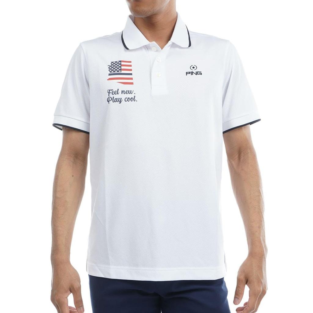 Ping Apparel Men's Short Sleeve Polo Shirt (Stars and Stripes Print, Moisture Wicking, Quick Drying) / Golf / 621-3160307 030_White, Size M