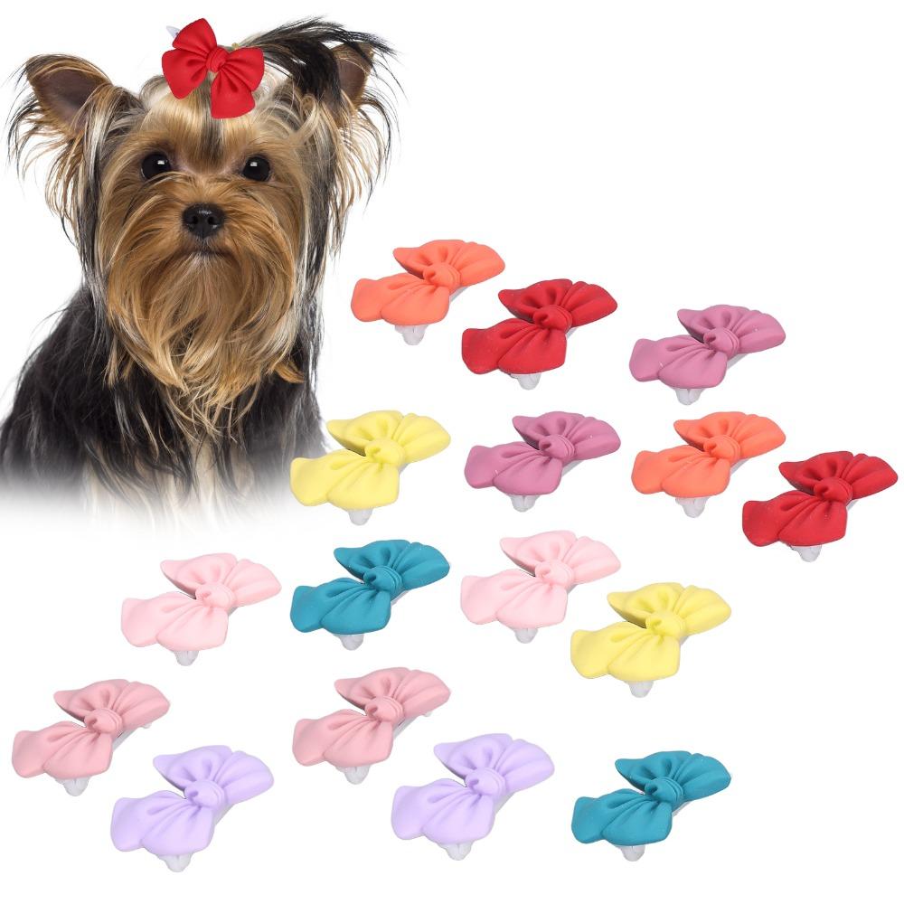 16pcs Soft Fabric Dog Bow Tie Mini Size Pet Bow Clip Cute Look Pet Hair Clip Small Pet