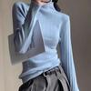 Women's Blue Turtleneck Knitted Base Layer Autumn Winter High-End Slim Fit Sweater Top