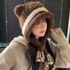 Плюшевая милая шапка с медвежьими ушками, женская осенне-зимняя утолщенная теплая вязаная шапка, велосипедная ветрозащитная защита ушей, шапка-ушанка, модная