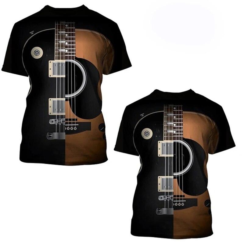 Fashion Fun Guitar Graphic T Shirts For Men New Casual Trend Personality Harajuku Printed Round Neck Short Sleeve Tops
