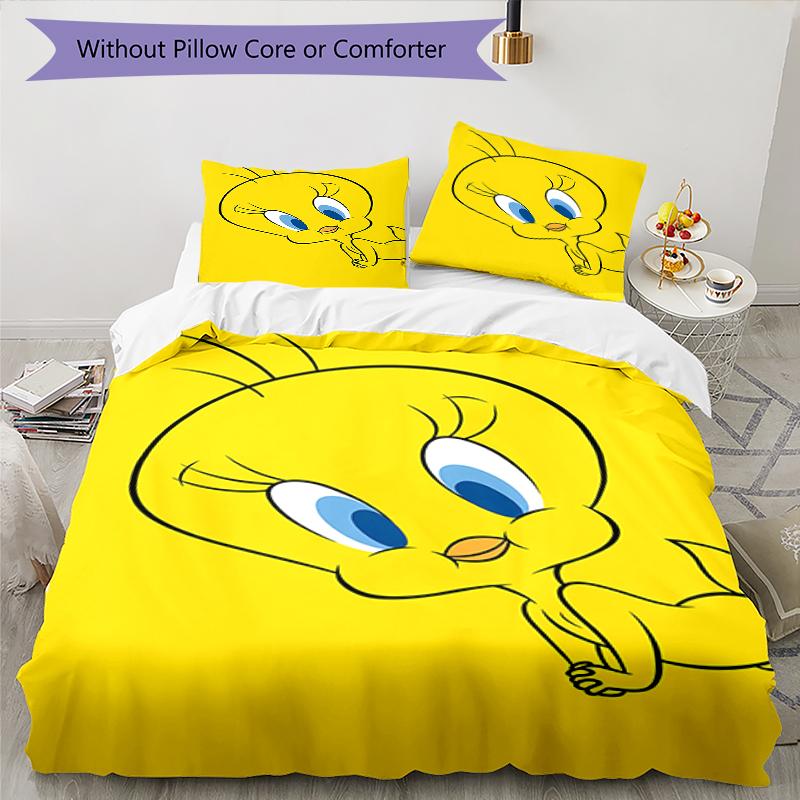 3pcs Tweety pattern bedding set duvet cover set includes duvet cover &pillowcases, perfect all season bedroom decoration & gift