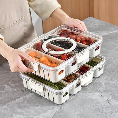 Современный пластиковый поднос для закусок с крышкой и ручками - Портативный контейнер для хранения еды на 2/4 отделения с прозрачной крышкой для путешествий