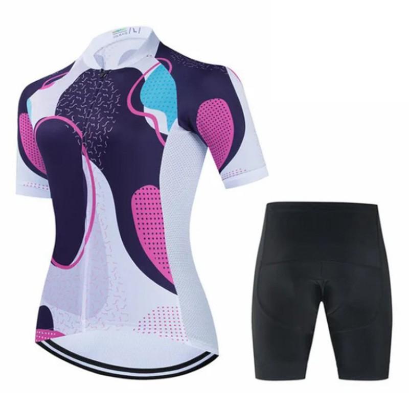 Womens Short Sleeve Cycling Jersey Set Breathable Quick Dry Biking Outfit Outdoor Sports