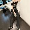 Black and Gray High-waisted Wide-leg Jeans Women's Autumn Clothing New Thin and Drape Straight Mopping Pants Spice Girl Tide