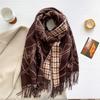 Осенне-зимний утолщенный двусторонний жаккардовый шарф из искусственного кашемира, женский длинный шарф с кисточками, многофункциональный теплый шарф-шаль