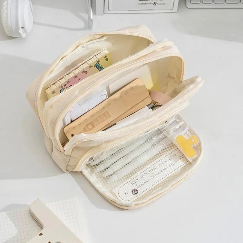 Girl Large Capacity Aesthetic Pencil Bag School Case Pen Holder Cute Stationery Simple Style Zipper Pencil Pouch School Supplies