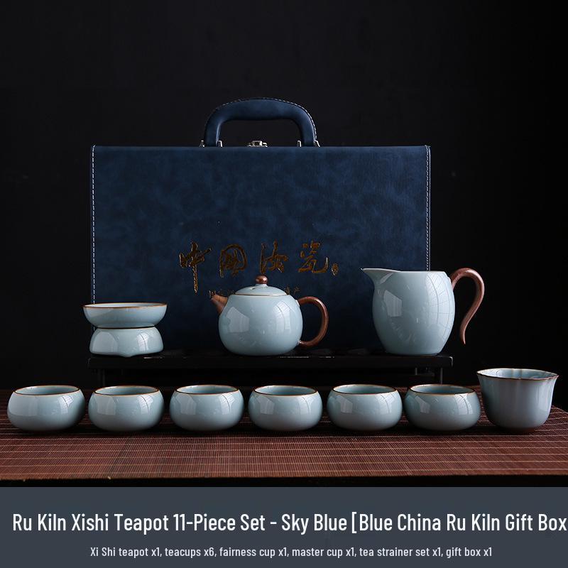 Ru Ware Ceramic Kung Fu Tea Set: Teacup, Teapot, Teabowl, Master Cup, Tea Cup, Six Gentlemen Tools, Tea Wash, Fairness Cup, Office Cup.