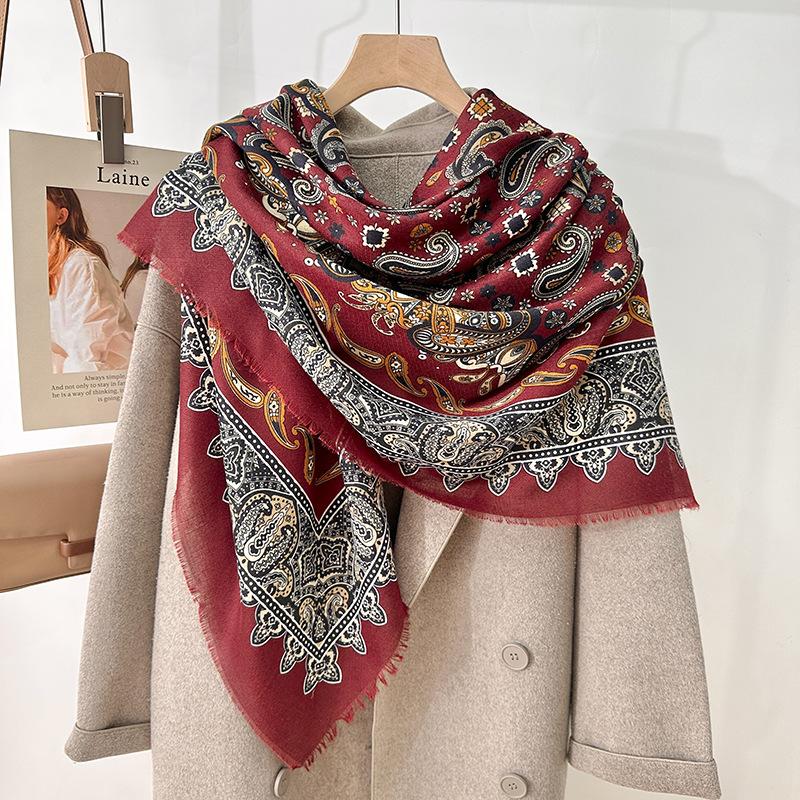 Mother's Day Design Sense Fashion Gift Personalized Cashew Flower Print Outer Shawl Retro Elegant Temperament Scarf