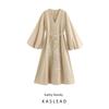 Kaslead New Arrival Women's Clothing Fashion Style Fashion Minimalist V-neck Flared Sleeves Embroider Dress
