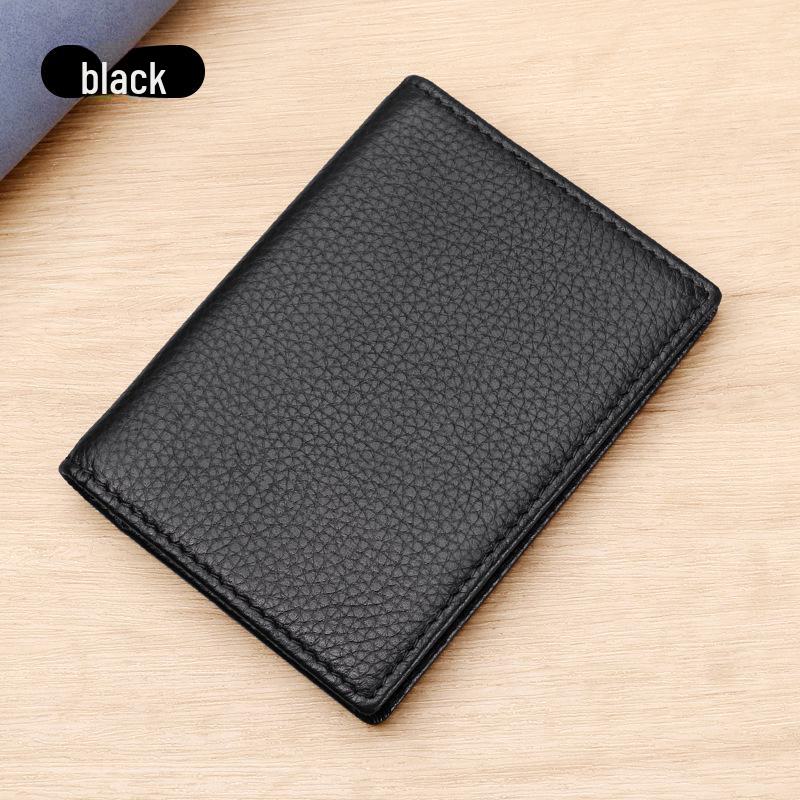 Держатель для карт из натуральной кожи с функцией блокировки RFID - Lychee Grain Cowhide для мужчин и женщин