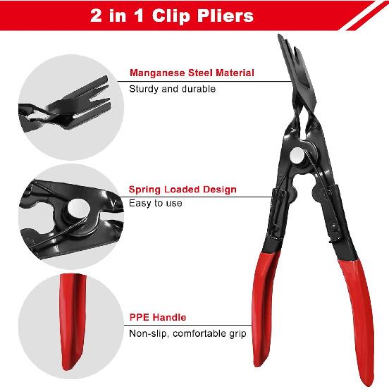 3 PCS Clip Removal Tool,Clip Pliers Fastener Remover,Car Trim Rivet Removal Pry Tool For Automotive Door Panel,Upholstery,Dashboard Red