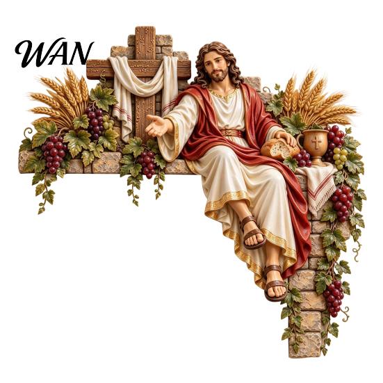 Spiritual Wall Decor for Bedroom Christian Door Corner Sign, Wood Jesus Religious Art, 2D Wooden Gift Friends Flat Faith-Inspired Frame Topper