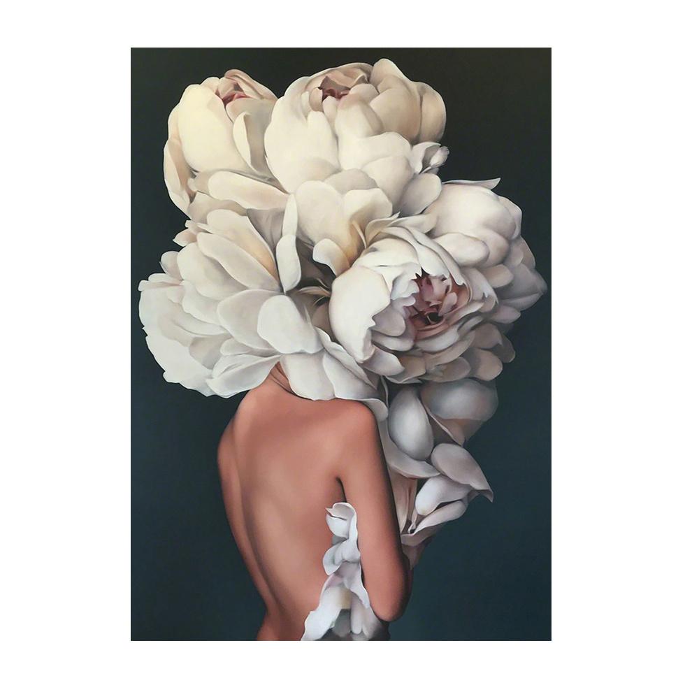 Nordic Flowers Head Woman Canvas Paintings On the Wall Art Posters And Prints Feather Girls Wall Pictures Home Decoration Cuadro