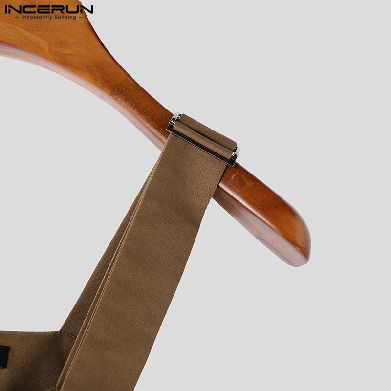 INCERUN Мужские комбинезоны с застежкой-молнией на подтяжках, регулируемые лямки, длинные шаровары