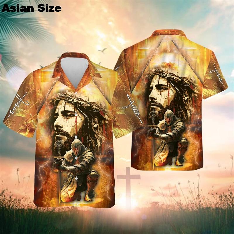 Christian Jesus 3D Printed Shirts New Summer 2025 Fashion Streetwear Shirts Blouses Men Hawaiian Blouses Cool Vintage Clothing