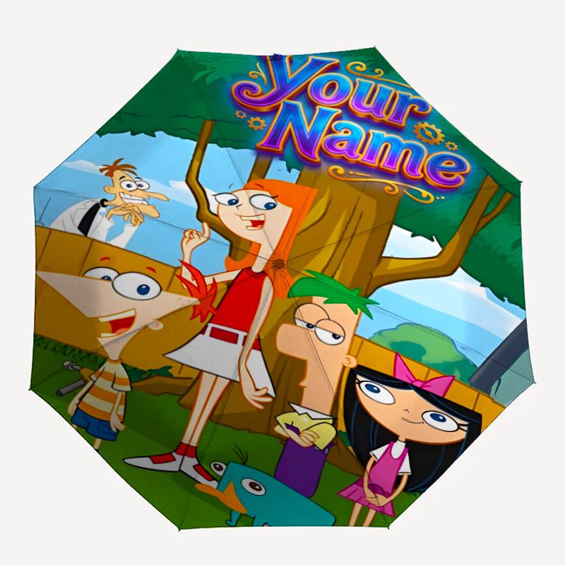 Personalized Name Phineas and Ferb Print Umbrella, UV Shielding. It Has Eight Sturdy Ribs for Outdoor Use And Perfect As a Holiday Gift