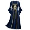 Vintage Gothic Bandage Women Dress Flare Sleeve Floor Length Goth Vampire Witch Dresses Medieval Renaissance Cosplay