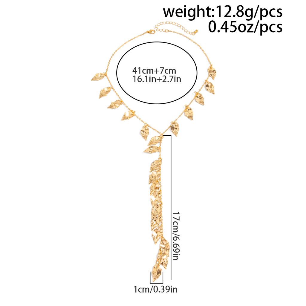 Ingemark Elegant Sexy Irregular Texture Leaf Long Pendant Choker Necklace for Women Trendy Simple Metal Neck Chain New Jewelry