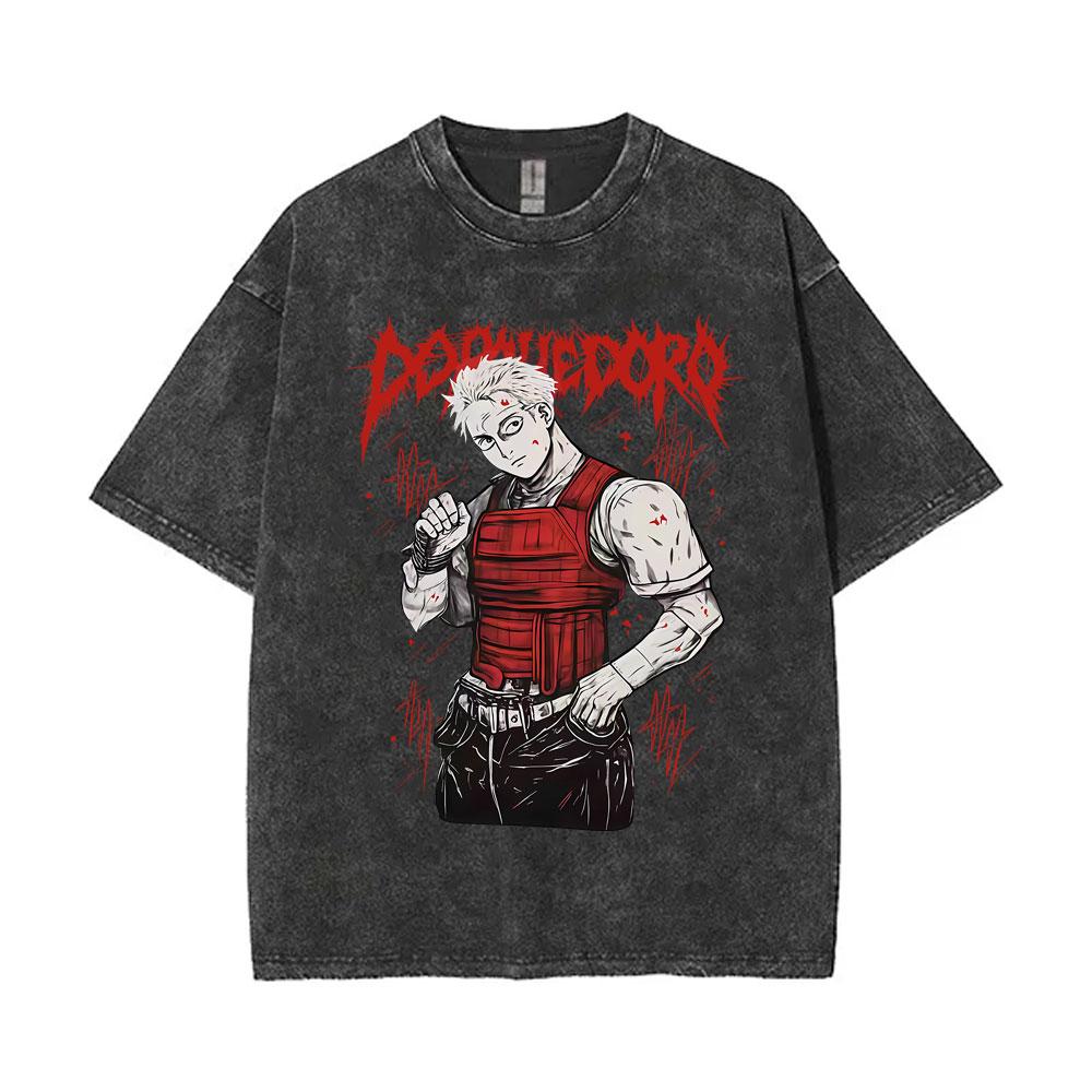 Washed Vintage Anime Dorohedoro Ebisu Noi Nikaido Kaiman Graphic T Shirt Men Casual Cotton Tshirt Male Gothic Horror Streetwear