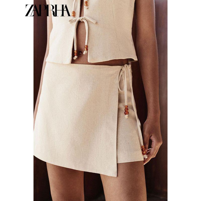 Zaprha 2025 Лето Новая Мода Бисер Шнуровка Повседневные С Завышенной Талией Тонкие Шорты Кюлоты 3390998