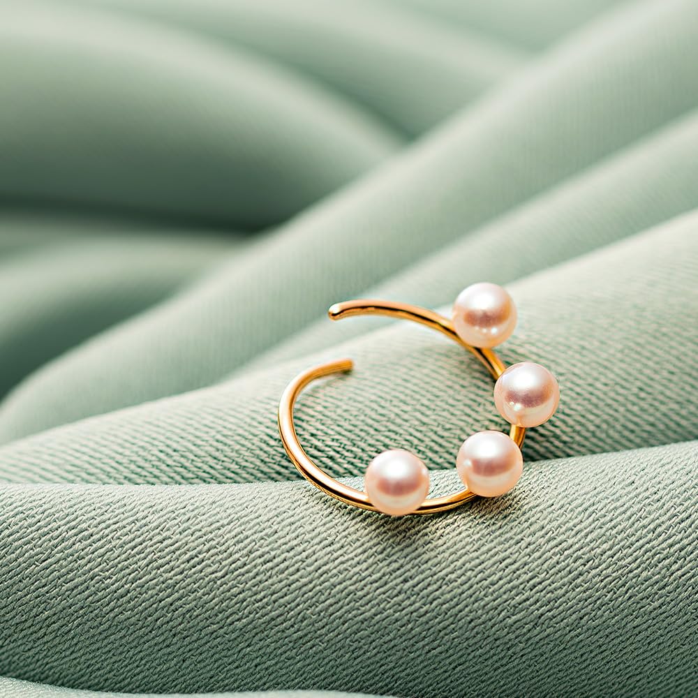 Akoya Pearl Hoop Ear 10K Pearl Earrings 4.0mm Cuff, Gold, Women's [Gift Wrapped]