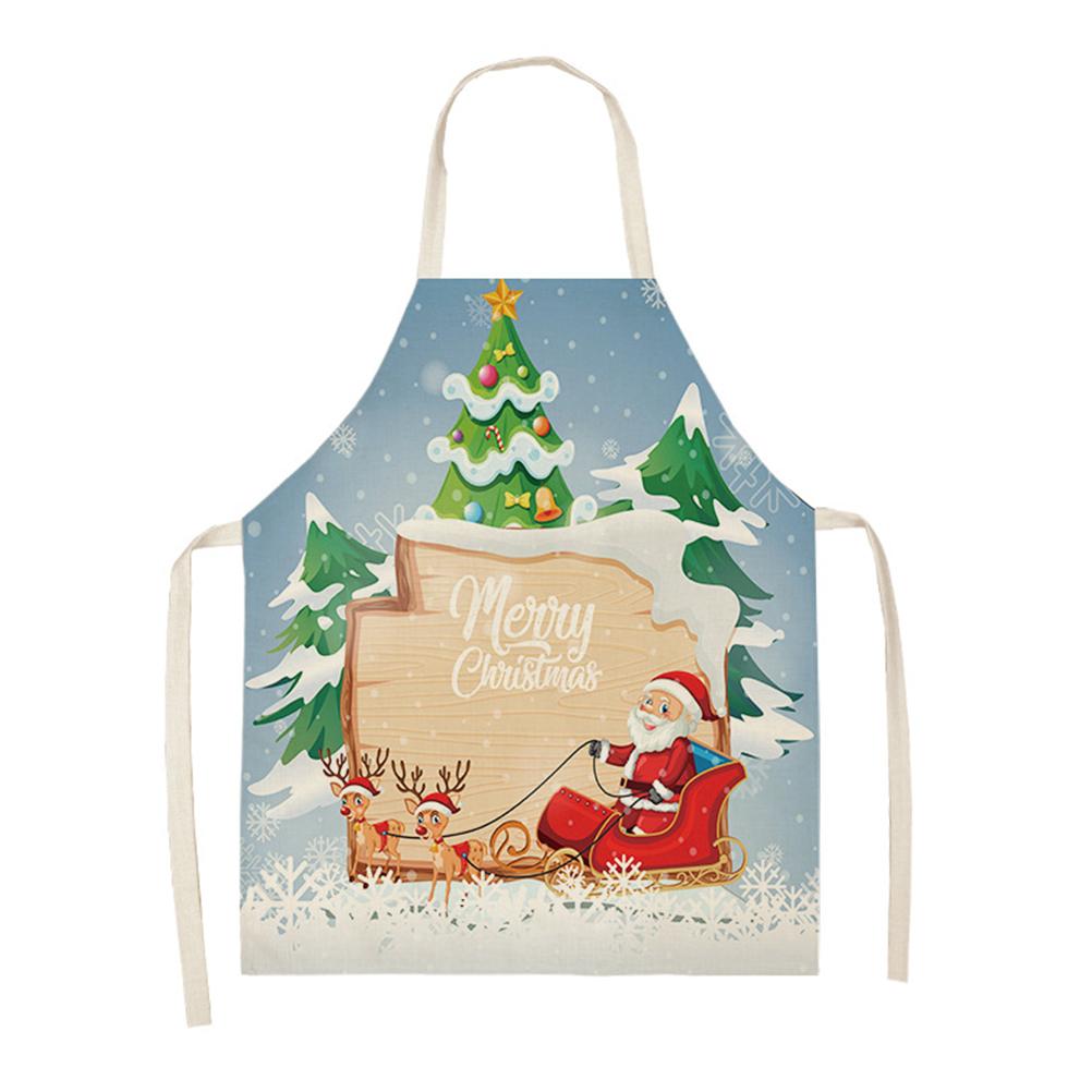 Linen Santa Kitchen Apron Christmas Snowman Unisex Dinner Party Cooking Bib Christmas Tree Apron Cleaning Apron