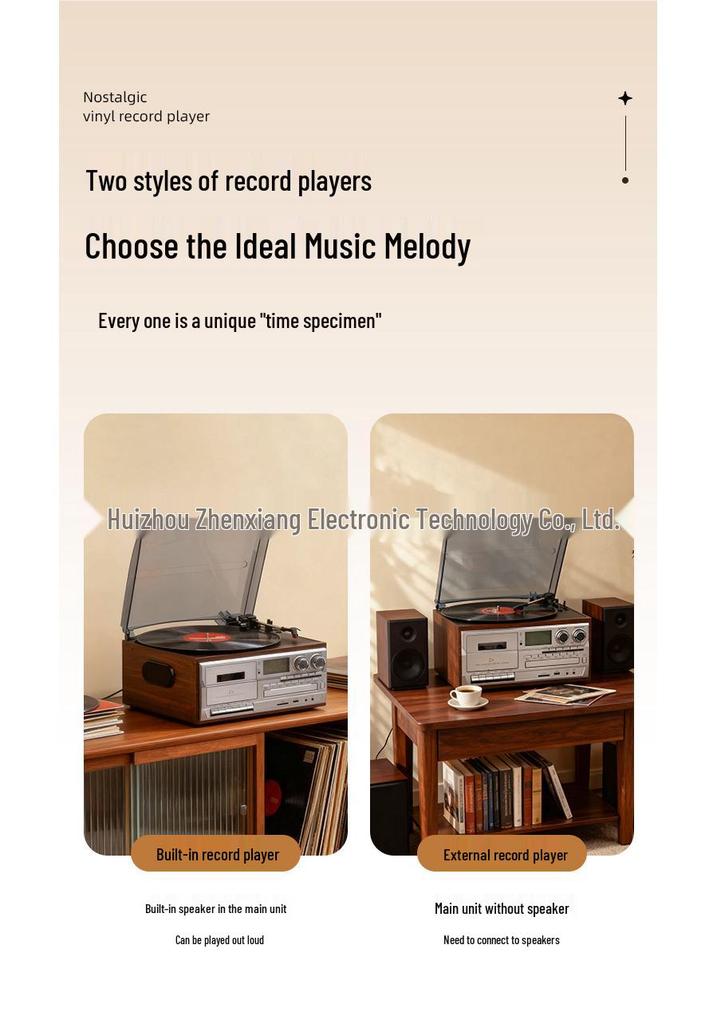 Ten-in-One Retro Vinyl Record Player: Bluetooth Speaker, Radio, Cassette & CD Player, Transcriber – Perfect Gift!