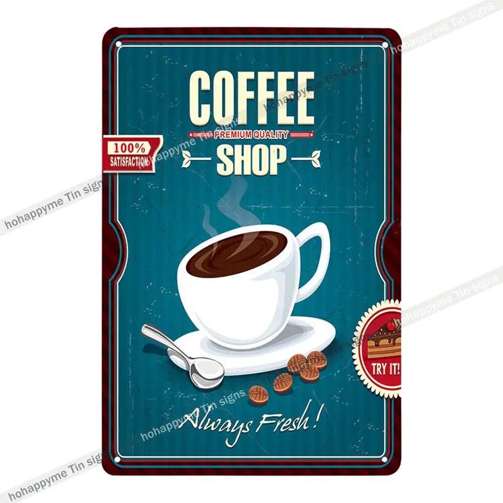Coffee Vintage Signs Tin Metal Art Iron Painting Decoration Cafe Pub Club Bar Retro Poster Wall Stickers Home Decor 20x30cm
